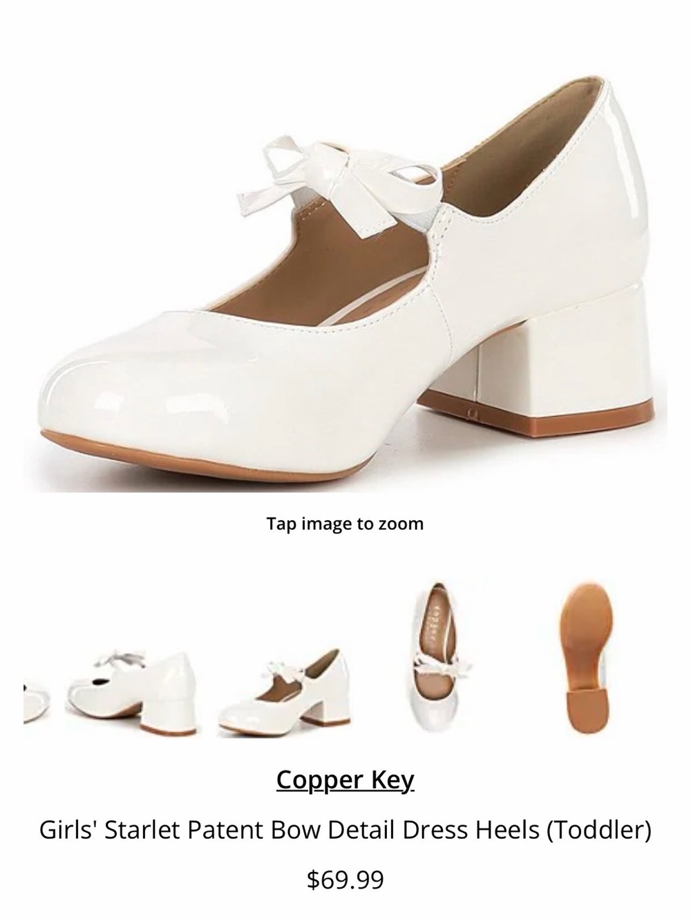 Copper Key White Patent Bow Block Heel Dress Shoes